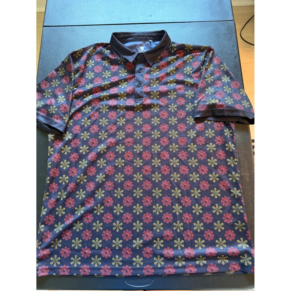 Chuco Golf Mens XXL Sugar Skull Floral Polo Shirt Navy Red Yellow Performance